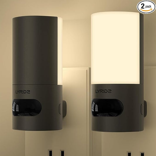 Lyridz Plug-in LED Rotatable Night Light with Motion Sensor, Dimmable Backlit Nightlight with 1-150lm Adjustable Brightness for Bathroom, Bedroom, Hallway, Stairs, 2 Pack