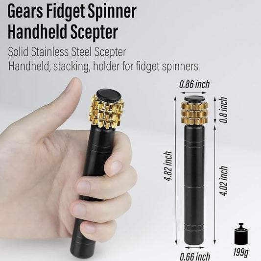FREELOVE Gear Metal Fidget Spinner Toys for Adults, Small Mini Tiny Pockget Figette, Bike Chain, Copper Brass Hands Gyro, Quiet Silent Cool Cube for Anxiety Men (Gears Stacked Scepter, Black)