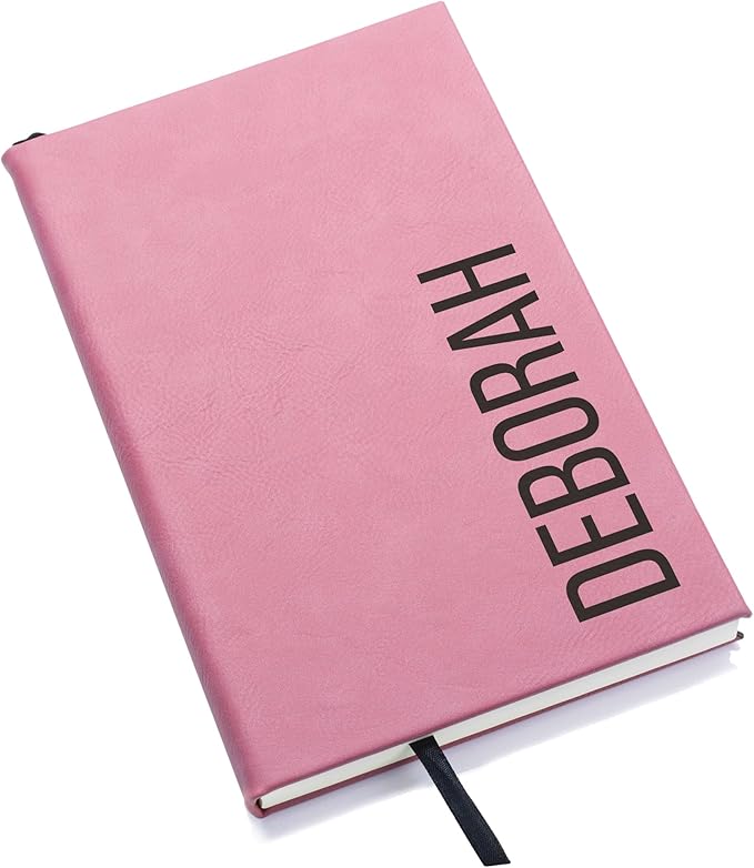 Lifetime Creations Custom Notebook (Pink, Vertical Name) - Personalized Hardcover Vegan Leather Writing Journal, Business Meeting Notebook Gift for Professionals, Hard Cover Notepad