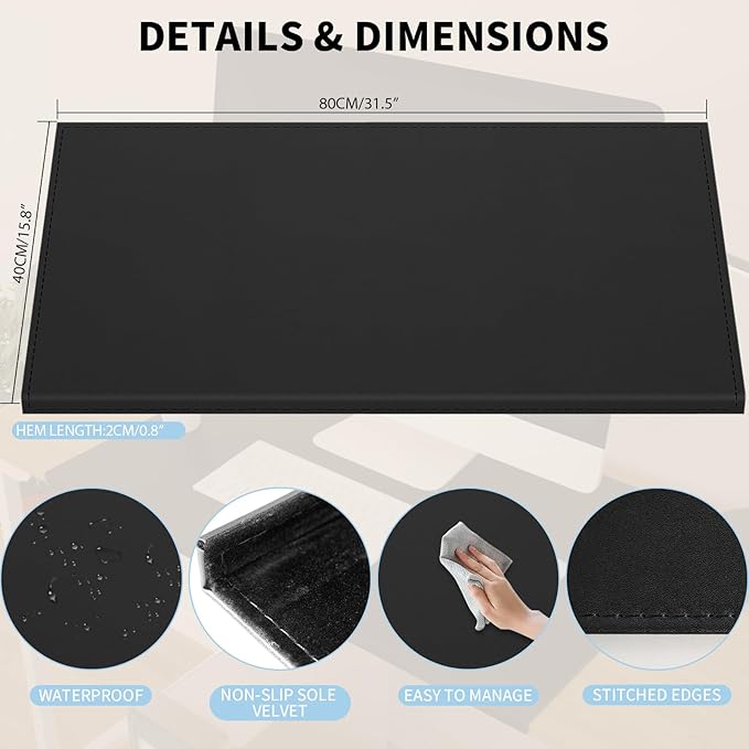 AKOZLIN 31.5"x15.8" Soft PU Leather Surface Office Desk Mouse Mat Pad with Full Grip Fixation Lip Table Blotter Edge-Locked Protector