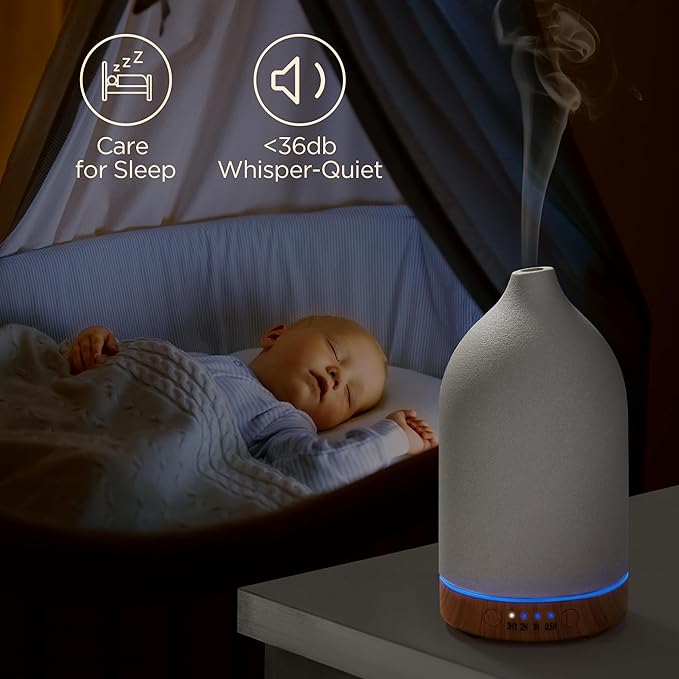 BOXING Essential Oil Diffuser, 3 in 1 Aromatherapy Diffusers for Home Large Room, 7 Colors of Night Light and Quiet for Bedroom, Fragrant Scent & Ceramic Gift Idea, Timer, Auto Shut-Off, 100ML, White