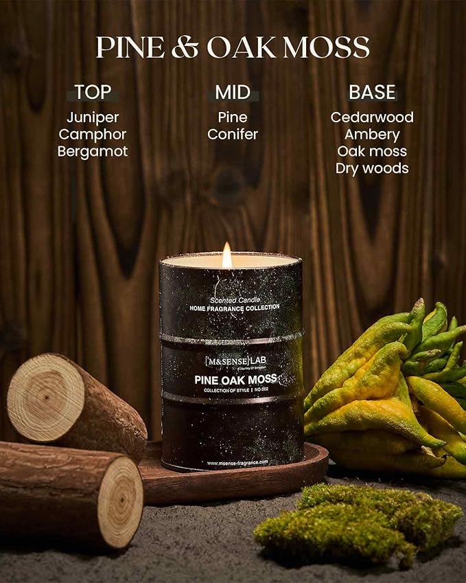 M&SENSE Pine Oak Moss Scented Candles Natural Non Toxic, Aromatherapy Candle for Stress Relief Meditation Relaxing, Housewarming Gifts for Women Men, 11.3oz 70 Hour Long Burning