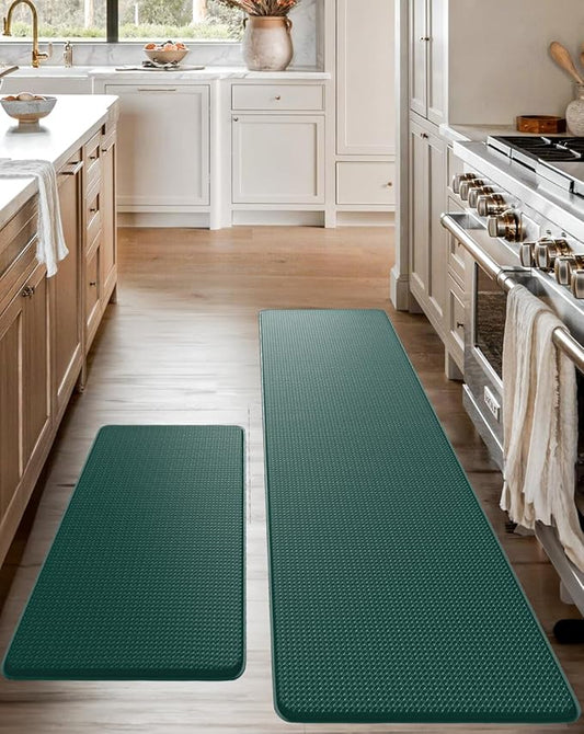 Anti-Fatigue Kitchen Mat Set – 2-Piece Memory Foam Cushioned Mats for Standing – Green, 18×30 & 18×60, 0.4 in Thick, Waterproof, Non-Slip – Homergy