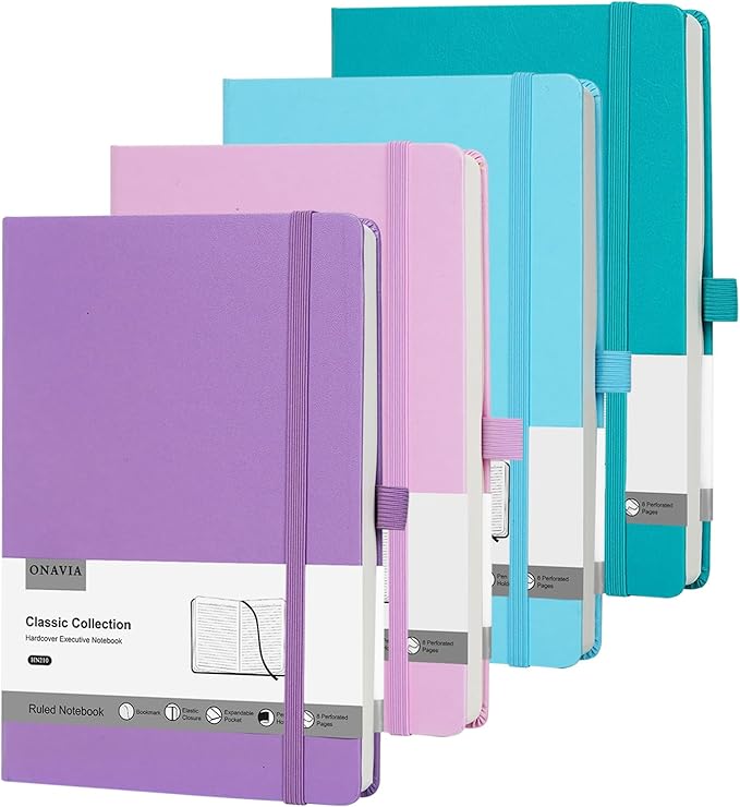 4 Pack Lined Journal Notebooks for Work, Travel, College, A5 Size 100 GSM Thick Paper, Classic Ruled, Hardcover Notepad for Writing 160 Pages, 5.5 x 8.3 inch, 4 Light Multicolors
