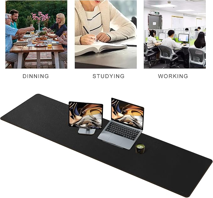 MAIDERN 63”x 15.7” Leather Desk Pad, Large Desk Mat, Cork & Leather Large Mouse pad for Desk, Waterproof Computer Desk Pad for Gaming Home Office (Black) …