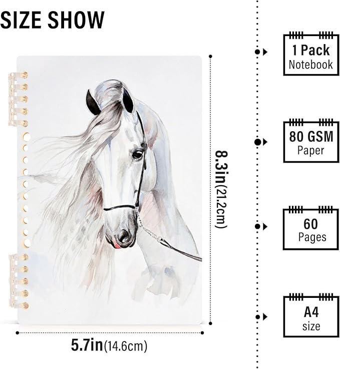 senya Spiral Notebook Ruled 2 Pcs, White Horse Journals for Study and Notes 60 Pages with Durable Hardcover