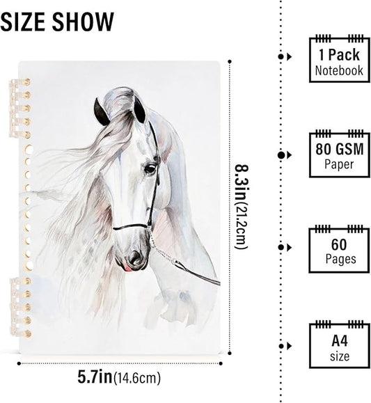 senya Spiral Notebook Ruled 2 Pcs, White Horse Journals for Study and Notes 60 Pages with Durable Hardcover