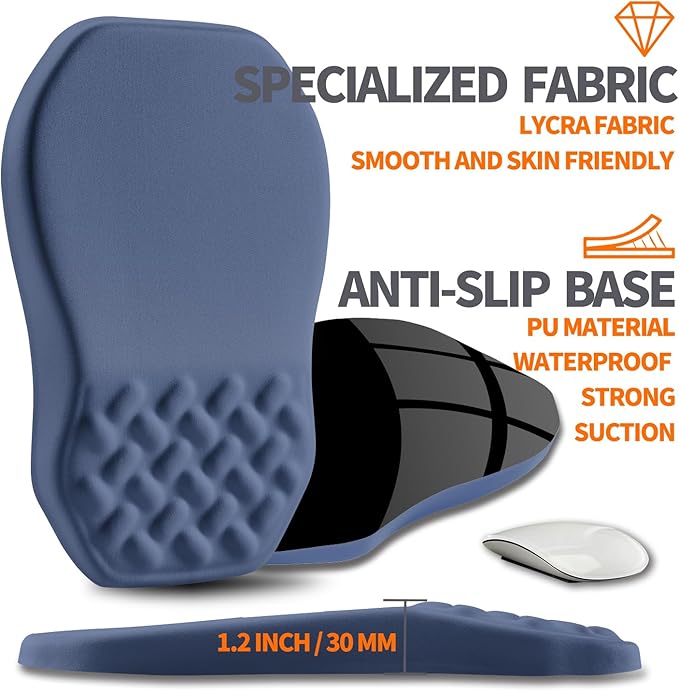 Ergonomic Slope Mouse Pad Wrist Support, Wrist Rest Mousepad for Carpal Tunnel Pain Relief with Massage Bulge and Slow Rebound Memory Foam (12x8 inch, Deep Blue)