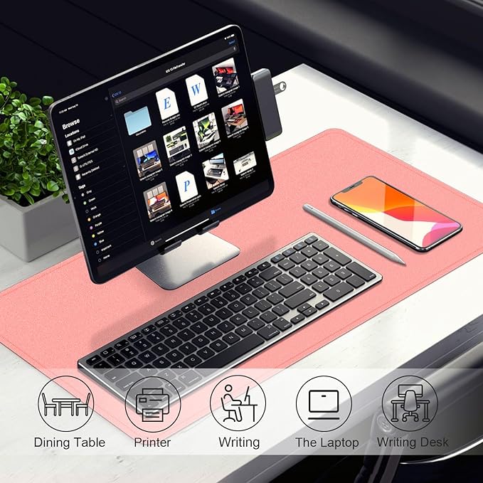 Desk Pad Protector, Leather & Suede Desk Mat, Non-Slip Desk Pad Mat, Large Mouse Pad, Waterproof Desk Blotter Mat, Desk Cover for Office, Home (Sweet Pink, 23.6" x 13.7")