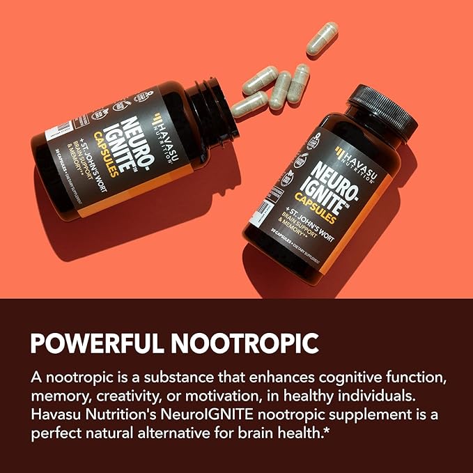 NeuroIGNITE Brain Supplements for Memory and Focus - 60 Count - Nootropics Brain Support Supplement with St. John's Wort, Ginkgo Biloba, Bacopa, Phosphatidylserine - Non-GMO Capsules, 2-Month Supply