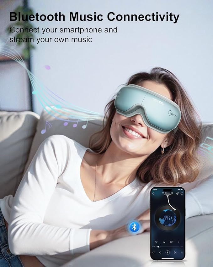 cotsoco Eye Massager with Heat, Birthday Gifts for Women, Heated Eye Mask with Bluetooth Music, Relax & Reduce Strain Dark Circles and Improve Sleep, Gift for Mom Dad Women Men (Blue)
