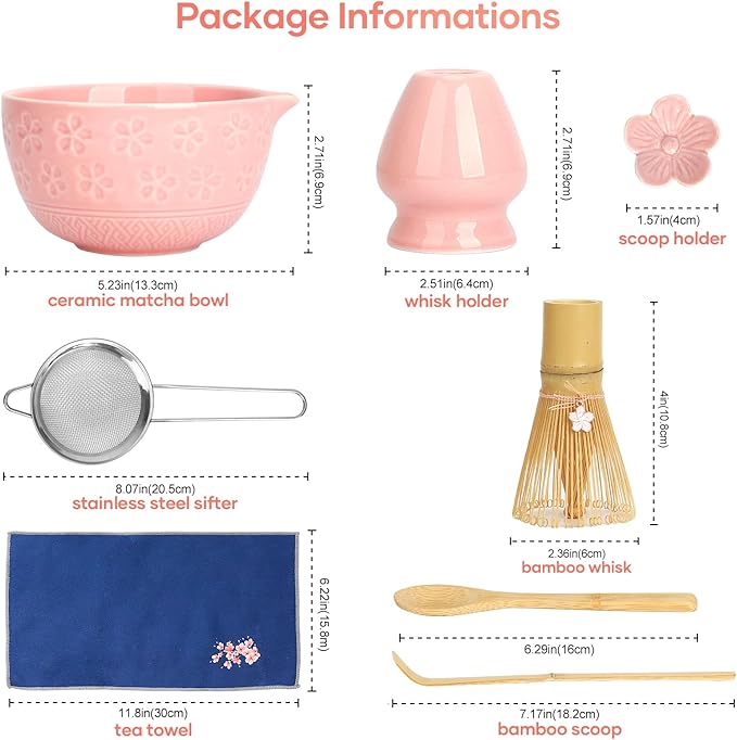 Matcha Whisk Set, Birthday Gifts for Women Mom Her, 8PCs Ceremony Matcha Tea Kit, 18OZ Matcha Bowl with Spout, Whisk, Bamboo Scoop, Sifter, Tea Towel, Ideal Gift for Christmas, Wedding