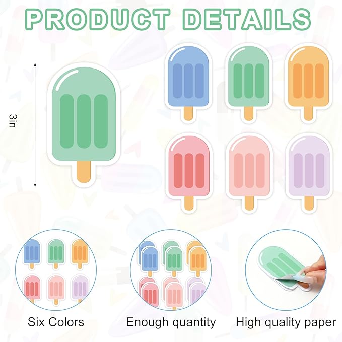 24 Pack Popsicle Sticky Note 6 Colors Ice Pop Memo Pad Colorful Summer Reminder Note for Annotating Office Classroom Study, 480 Sheets