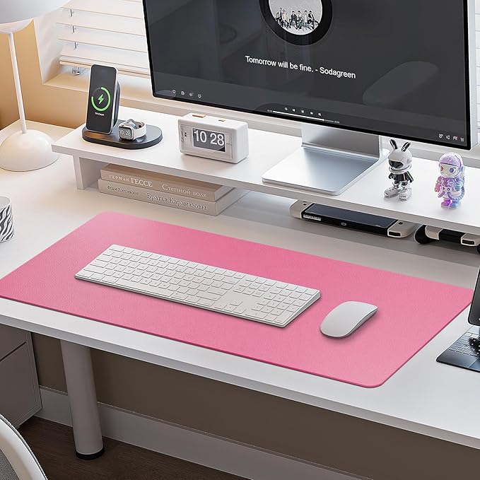 Boutilon Leather Desk Pad Protector,Non-Slip Mouse Pad,Laptop Desk Pad,Office Mouse Mat,Waterproof Leather Desk Blotter,Desk Writing Pad for Office and Home (L-Rose Pink,35"x 17")