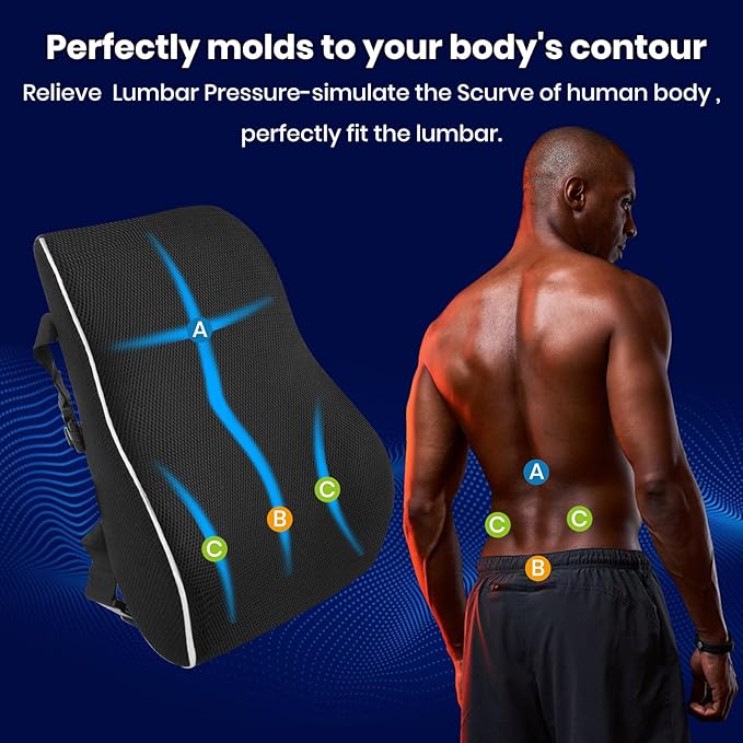 Lumbar Pillow for Chair Office Chair Back Support, Upper or Lower Back Cushion for Office Chair Gaming Chair Memory Foam with Breathable 3D Mesh Cover, Ergonomic Back Rest