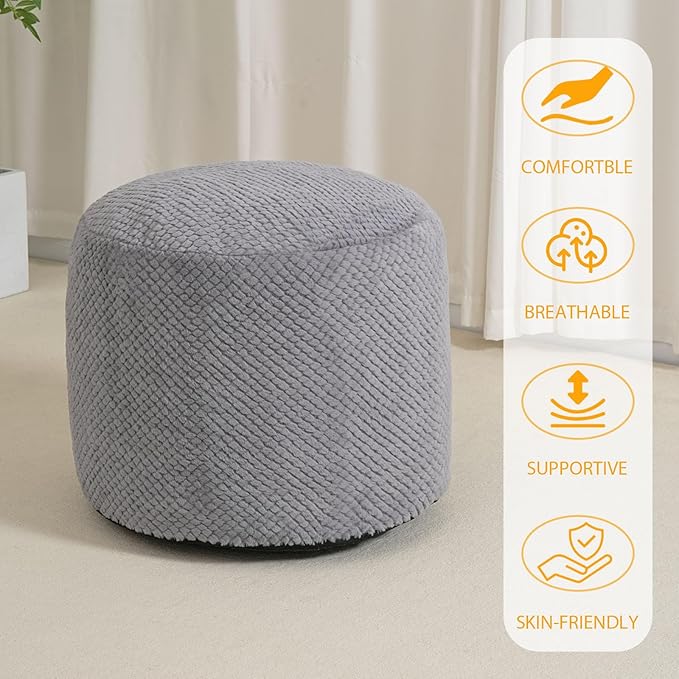 Round Stuffed Pouf Ottoman for Foot Rest, Faux Fur Poufs with Foam Chunk Filling, Storage Ottoman Pouf Foot Stool Cushion Poufs, 26 X 18 Inch Floor Chair for Living Room Bedroom Home Decor, Gray