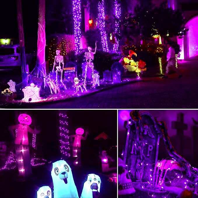 66Ft 200 LED Halloween Fairy Lights Plug in, 8 Modes String Lights with Timer for Outdoor & Indoor, Waterproof Twinkle Lights for Bedroom Garden Party Carnival Supplies Halloween Decorations (Purple)