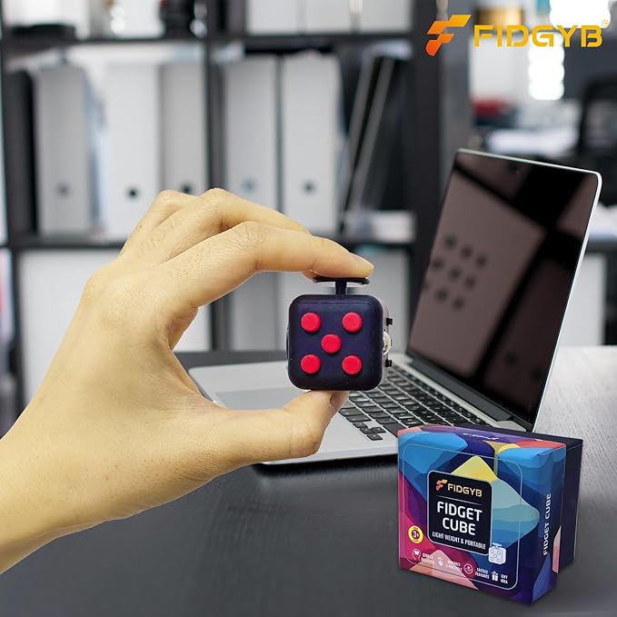 Cube Fidget Stress Relief Toy for Adults & Kids, Smooth, Quiet Sensory Toy for Anxiety, Focus & ADHD Idea[Black_Red]