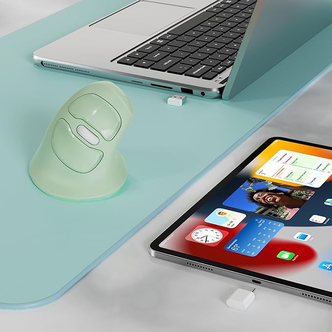 MicroPack Ergonomic Mouse, Vertical Wireless Mouse with USB A & Type-C Receiver, Ergo Design Reduces Muscle Strain, 6 Buttons 800/1200/1600 DPI Mouse for Windows, Mac, PC, Laptop, Green