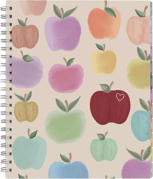 Inspired by Erin Condren 12-Month Teacher Planner (Jul 2025 - Jun 2026), 8.5"x11" Weekly and Monthly Lesson Planner, 70 Lb. Text Weight Paper, Watercolor Apples Covers, Pewter Wire-O Spiral Binding