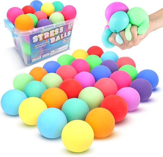 Slow Rising Stress Ball Bulk 32 Packs, Stretchy Squishy Balls for Anxiety Relief, Fidgets Classroom Supplies for Student Teacher, Hand Therapy Toys for Kids and Adults