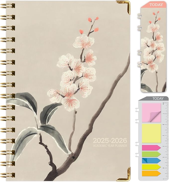 HARDCOVER Academic Year 2025-2026 Planner: (June 2025 Through July 2026) 5.5"x8" Daily Weekly Monthly Planner Yearly Agenda. Bookmark, Pocket Folder and Sticky Note Set (Orchid)