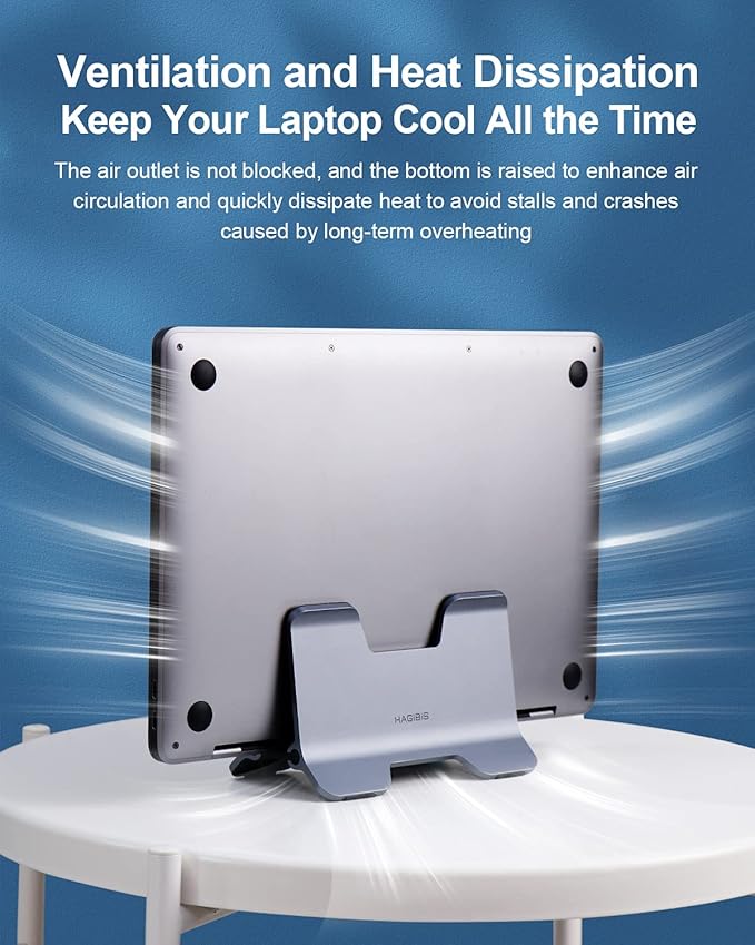 Hagibis Vertical Laptop Stand Desktop for Desk Gravity Locking Holder Dock Save Space Improves Airflow for MacBook Pro, Mac mini, Surface, HP, Dell, Chrome Book (Grey Alloy)