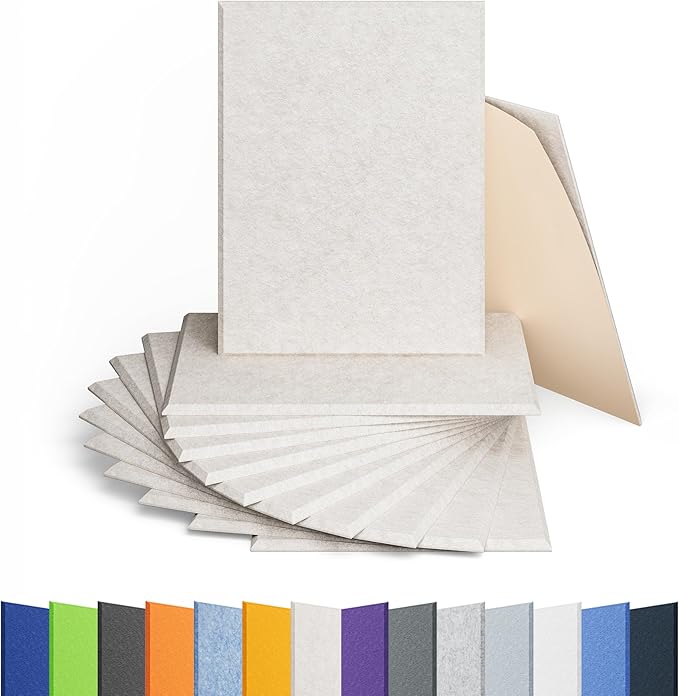 12 Pack Acoustic Panels Self Adhesive Sound Proof Foam, High Density Sound Acoustic Panel, 16X12X0.4 Inch 4:3 Rectangle Panels in Home, Office, Reccording Room, Studio,and more(Beige)