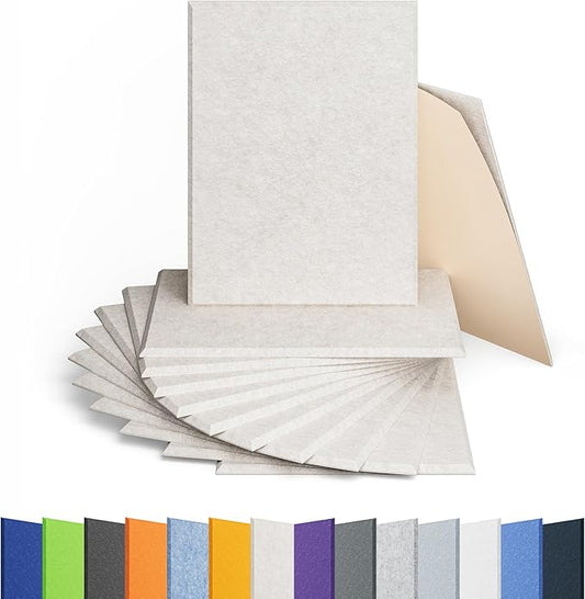 12 Pack Acoustic Panels Self Adhesive Sound Proof Foam, High Density Sound Acoustic Panel, 16X12X0.4 Inch 4:3 Rectangle Panels in Home, Office, Reccording Room, Studio,and more(Beige)