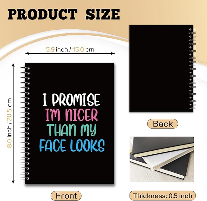 YAZMEEN Funny Saying Blank Spiral Notebook（160 Pages） I Promise I'm Nicer Than My Face Looks Hardcover Sketchbook Office Journal Gift Funny Gag Gift Notebook for Women Men Employee Colleague Friend
