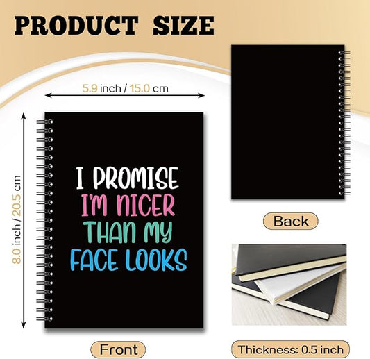YAZMEEN Funny Saying Blank Spiral Notebook（160 Pages） I Promise I'm Nicer Than My Face Looks Hardcover Sketchbook Office Journal Gift Funny Gag Gift Notebook for Women Men Employee Colleague Friend