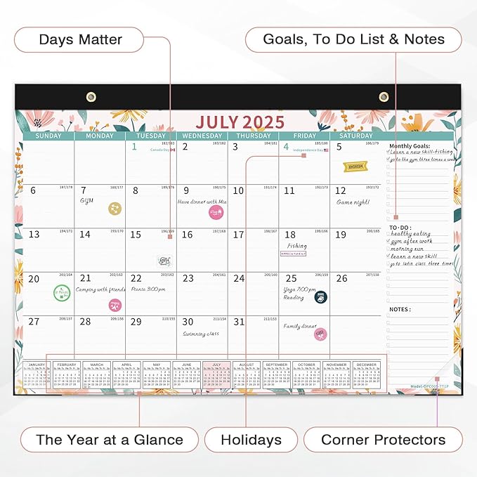 Ospelelf Desk Calendar 2025-2026, Magnetic Fridge Wall Calendar, 18 Month Monthly Large Calendar Planner with Plastic Cover 17" X 12", July 2025 to December 2026 Ditsy Floral