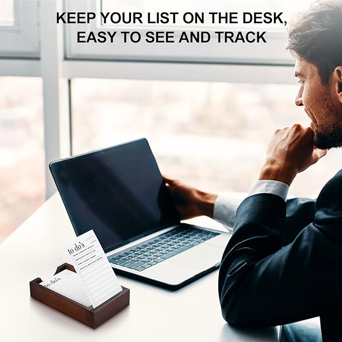 Daily To Do List Planner - 50 ToDo Checklist Cards 3x5'' with Wooden Stand - Undated Daily Planner Notepad Perfect for Daily Tasks and Goal Setting, Enhanced Productivity, Work Office Accessories