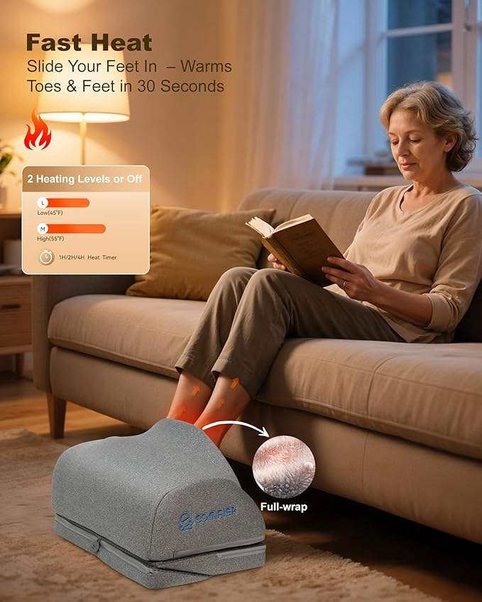 Comfier Under Desk Foot Rest at Work with Heat,Vibration,3 Height Under Desk Foot Rest for Office Chair，Foot Heater Foot Warmer, Ergonomic Heated Footrest,Gaming Chair Footstool,Computer Desk Use