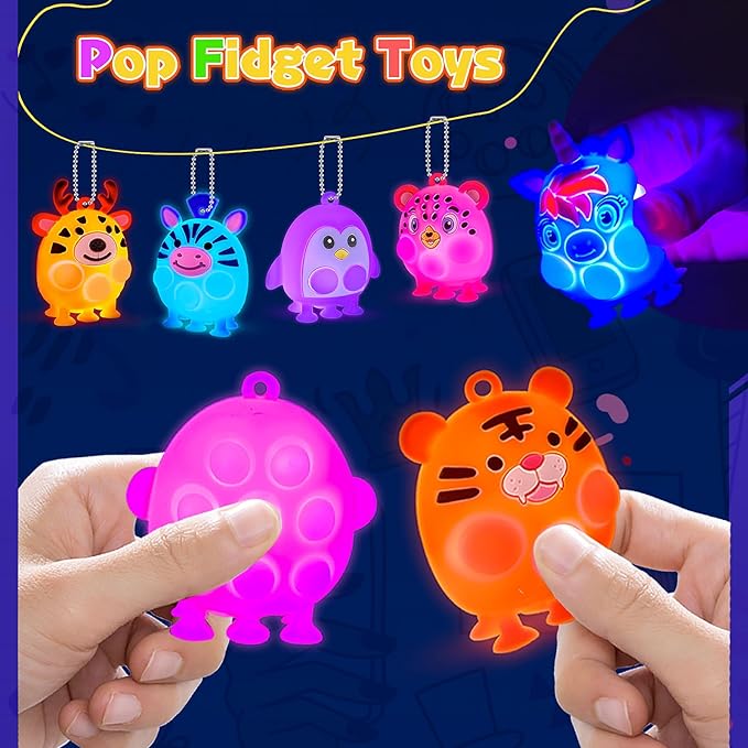 12 PCS Light Up Animal Suction Pop Fidget Toys, Glow Party Favors for Kids Goodie Bags Stuffers, Pinata Stuffers, Carnival Prizes, Light Up Toddler Toys, Kids Prizes