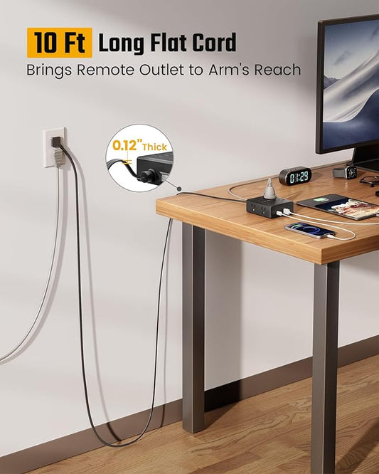10Ft Extension Cord with Multiple Outlets, Flat Plug Power Strip Surge Protector with 10 Ft Long Cord, 8 Outlet 4 USB Ports (2 USB C), Multi Outlet Wall Plug for Office, College, Dorm Room Essentials