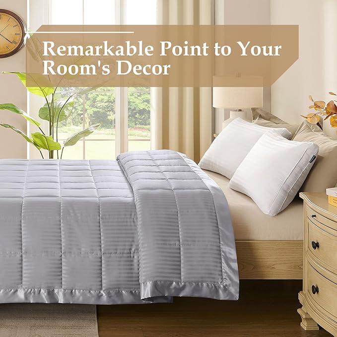 downluxe King Size Blanket with Satin Trim, Lightweight Down Alternative King Blanket for All Season, Machine Washable (Silver, 108 x 90 Inch)