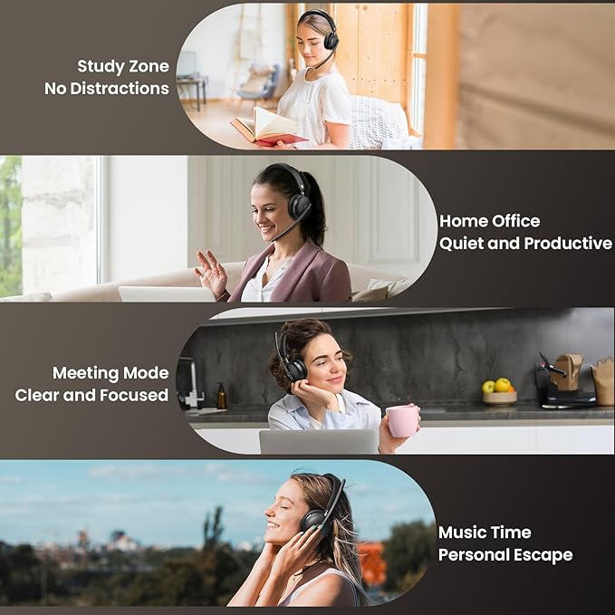 Bluetooth 5.3 Headset, Wireless Headset with Mic for Work (AI Noise Cancelling), Wireless Headphones with Mic & USB Dongle, 65H & Mute Function, Fit for PC/Call Center/Computer/Laptop/Teams