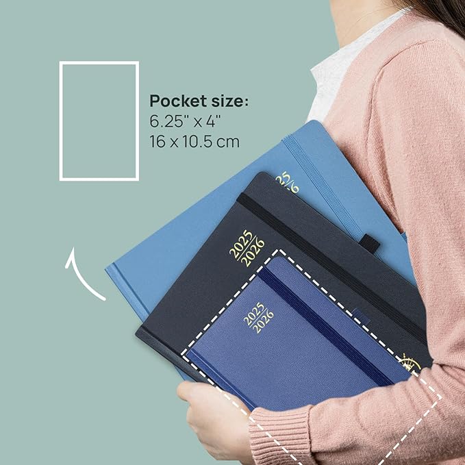 POPRUN Pocket Planner 2025-2026, (Purse Size 4''x 6.25'' Hard Cover) Academic Year Calendar Daily Weekly and Monthly (July 25-June 26) with Hourly Time Slots, 100 GSM Paper - Light Pink