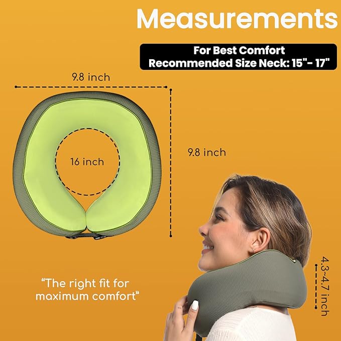 Cesperi® Travel Neck Pillow for Airplanes, Ergonomic Design, Airplane Neck Pillow with Memory Foam, Travel Essentials for Flights, Car Rides, and Home Rest, M Size, 140-210LB (Avocado Green)