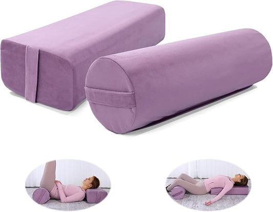MABOZOO Yoga Bolster Set, Velvet Cover High Density Foam Pillows for Restorative Yoga and Meditation, Rectangular and Cylinder Bolster Pillow Meditation Cushion Pillow For Women Leg