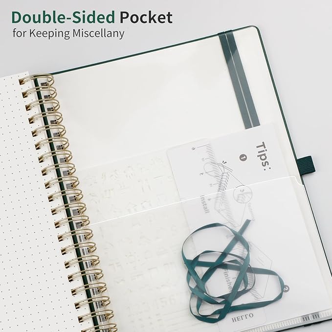 EMSHOI Bullet Dotted Journal Spiral Notebook - 300 Pages, A4 Hardcover Leather, 100 GSM Thick Dot Grid Notebook for Women Men Work Writing, Bullet Journaling, Drawing, 8.27" x 11.2", Dark Green