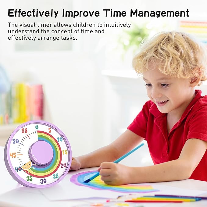 Secura 60-Minute Rainbow Visual Timer 6-Inch Mechanical Countdown Timers for Teaching, Meeting, Cooking, Working - Timer for Kids with Magnetic Backing (Purple)