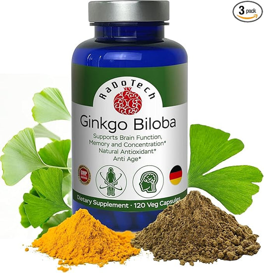 Ginkgo Biloba Support Brain Function, Supplements for Memory and Focus, Natural Antioxidant-Rich, Promotes Overall Health, 120 Vegetarian Capsules, GMP, 120 Count (Pack of 3)