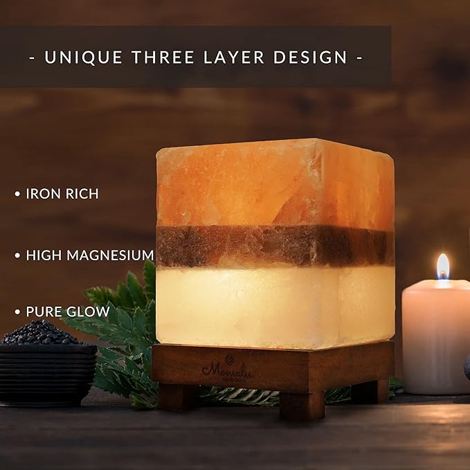 Dual Illumination Salt Rock lamp - Modern Square Pink White and Grey Design of Salt Lamps with dimmer, Adjustable Glow. 100% Real Large Himalayan Crystal Salt Night Light