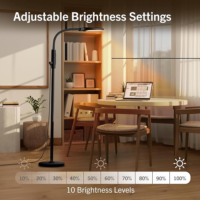 PRIMETEK Happy Lamp10000 Lux Mood Lamp, Dual Control Remote,Touch Screen Sad Lamp, Adjustable LED Floor Lamp, UV-Free Sun Light, 5 Color Temperatures 10 Brightness Levels (Black)
