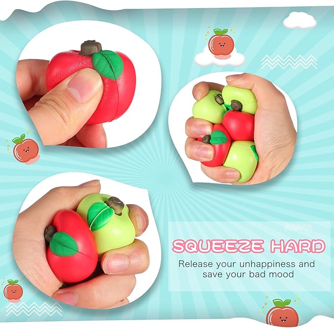 Chalyna 30 Pieces Fruit Stress Ball Toys Red and Green Fruit Stress Relief Squeeze Balls Squeeze Finger Toys for Adults Finger Exercise Carnival Reward Gifts Party Favor Supplies(1.96 Inch)