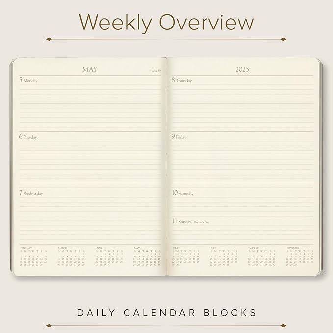 Gallery Leather Desk Weekly Monthly Planner 2025, Elegantly Bound Calendar Planner and Notebook with Stylish Gold-Gilded Page Edges, 12 Months - Camden Violet - 8 x 5.5 "