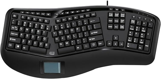 Adesso AKB-450UB - Ergonomic Keyboard with Built-in Touchpad, Wired, Multimedia Hotkeys, Split Keys Design, Built-in Palm Rest for Comfort - Compatible for PC & Windows XP/7/8/10
