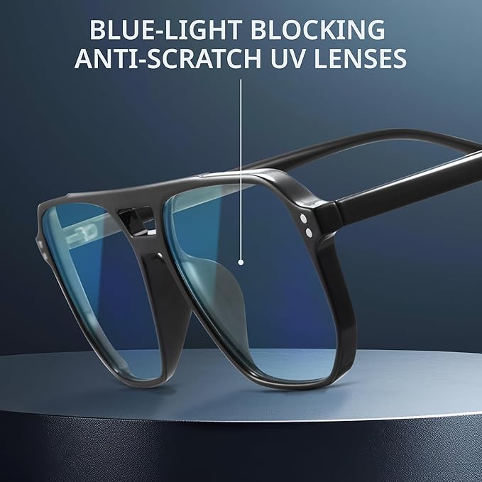 livho Vintage Aviator Blue Light Blocking Glasses, Fashion Oversized Frames with UV Protection Coating, Unisex Design